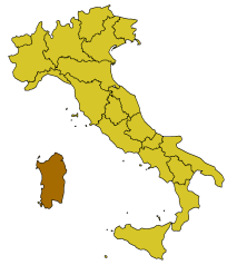 Italia, con evidenziata la Sardegna